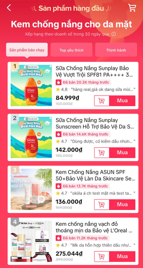 TOP kem chống nắng